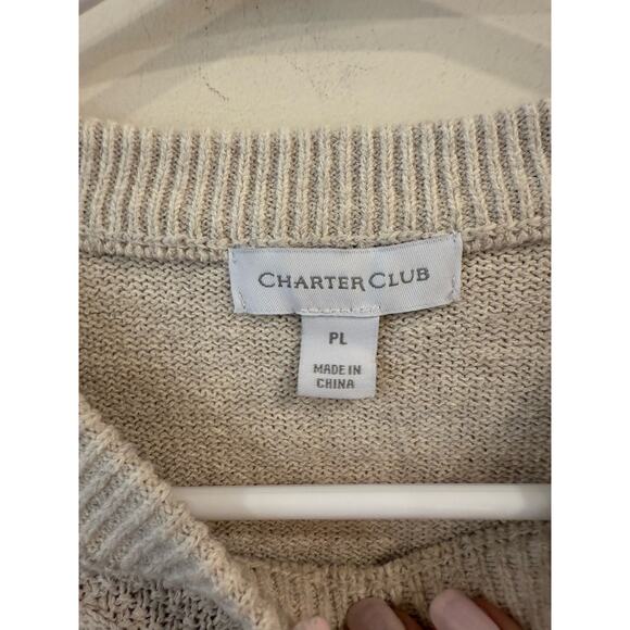 Charter Club Long Sleeve Ruffle Embroidered Floral Sweater Beige Women's Petite - Picture 7 of 13